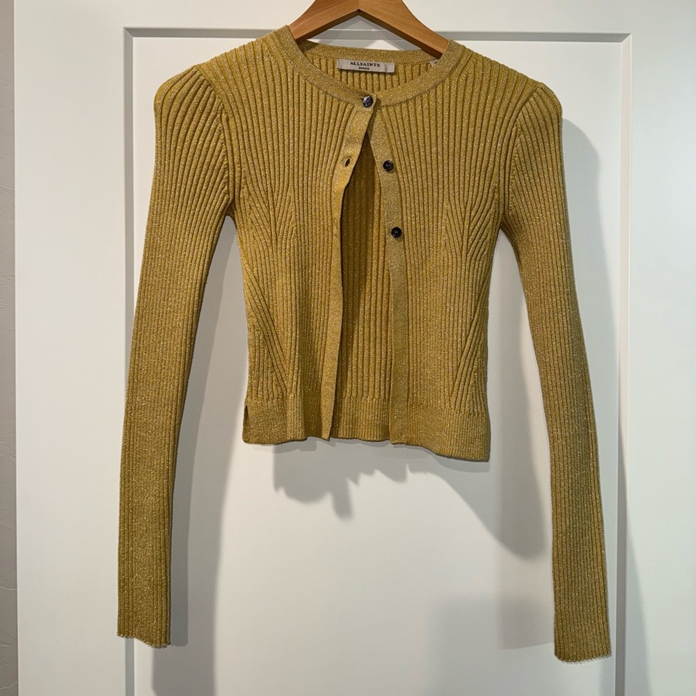 All Saints Yellow Ribbed Cardigan